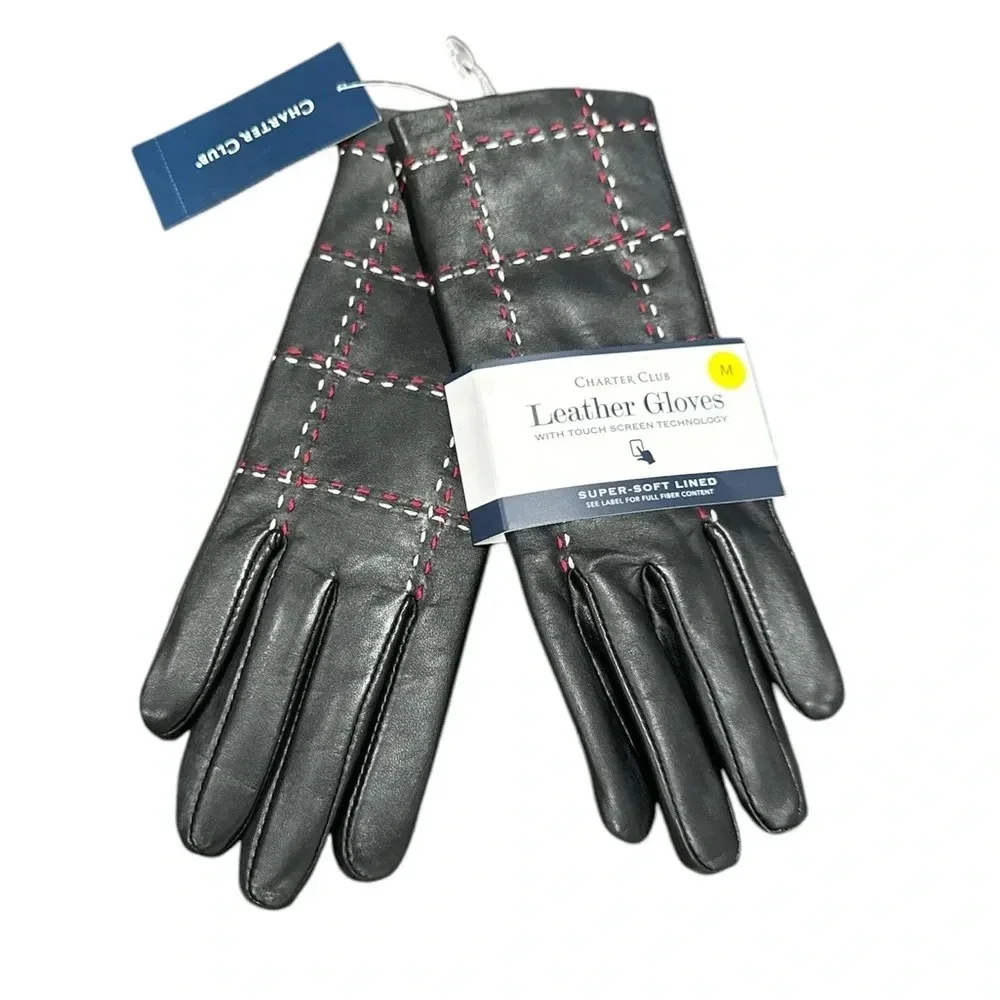 Charter Club Women’s Black Leather Gloves - Picture 1 of 2